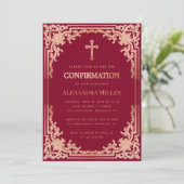 ガール確認ブルゴーニュピンクローズエレガント金ゴールド 招待状 (スタンド正面)