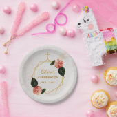 ガール確認大理石ピンクカメリアフローラ金ゴールド ペーパープレート (パーティー)