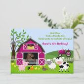 ガール納屋周囲の庭ファームアニマルズ誕生日招待状 招待状 (スタンド正面)