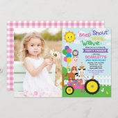 ガール納屋周囲の庭ファームドライブバイバースデーパーティーパレード 招待状 (正面/裏面)