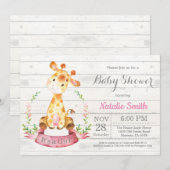 ガール素朴キリン赤ちゃんシャワー招待状 招待状 (正面/裏面)