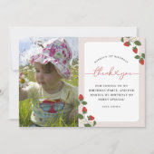 ガール素朴ズエレガント・ベリーの最初の誕生日写真 サンキューカード (正面)