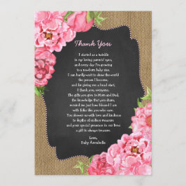ガール素朴ピンクフローラベビーありがとう 招待状