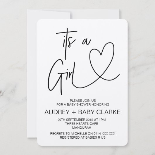 ガール素朴ベビーシャワー招待状 招待状 (正面)