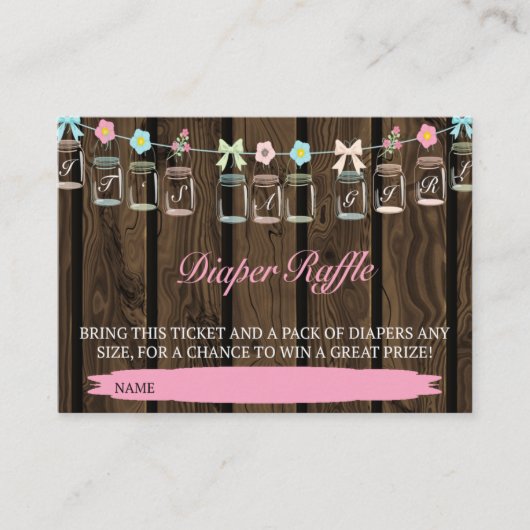 ガール素朴メイソンの瓶おむつラッフルチケット エンクロージャーカード (正面)