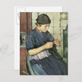 ガール編み物 ポストカード (正面/裏面)