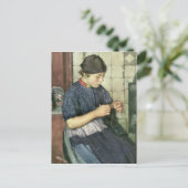 ガール編み物 ポストカード (スタンド正面)