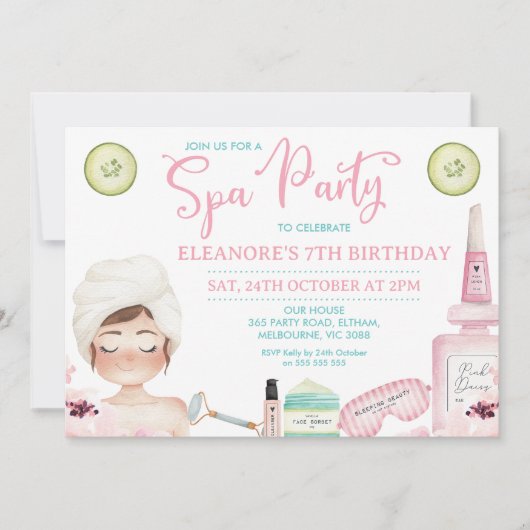 ガール美しい製品スパパーティー誕生日招待状 招待状 (正面)