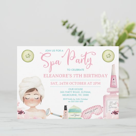 ガール美しい製品スパパーティー誕生日招待状 招待状 (スタンド正面)