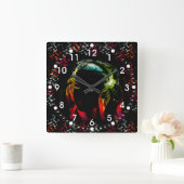 ガール聞ズ・ミュージック・ヘッドフォンNeon Colors Gives スクエア壁時計 (ホーム)