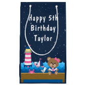 ガール航海のベアーピンク&ネイビーハッピーバースデー スモールペーパーバッグ (正面)