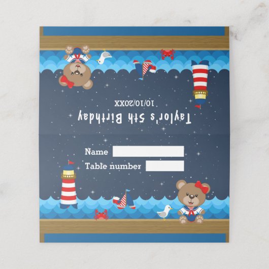 ガール航海のベアーレッドネイビー誕生日シート プレイスカード (外部開封)