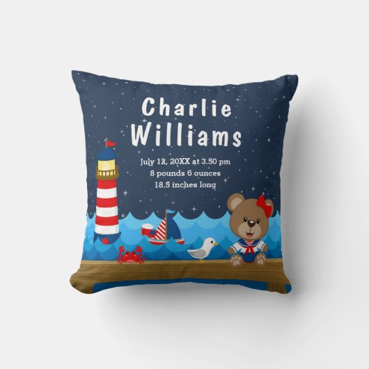 ガール航海のベアーレッドネイビー誕生統計 クッション (正面)