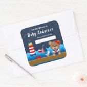ガール航海のベアーレッド&ネイビーベビー蔵書票 スクエアシール (封筒)