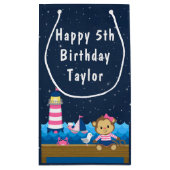 ガール航海のモンキーピンクアンドネイビーハッピーバースデー スモールペーパーバッグ (裏面)