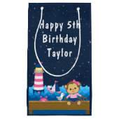 ガール航海のモンキーピンクアンドネイビーハッピーバースデー スモールペーパーバッグ (正面)