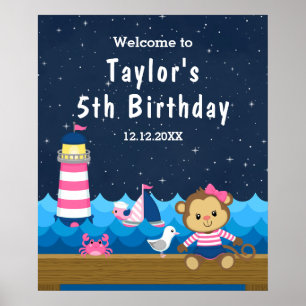ガール航海のモンキーピンクネイビー誕生日へようこそ ポスター