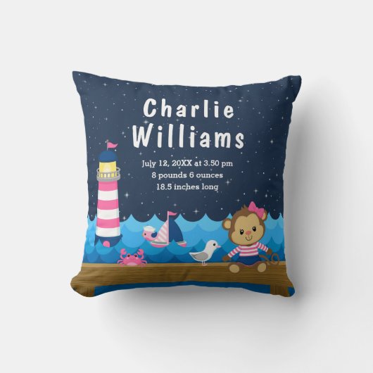 ガール航海のモンキーピンクネイビー誕生統計 クッション (正面)
