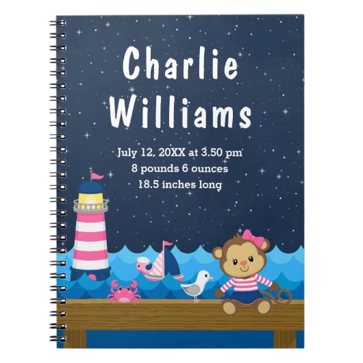 ガール航海のモンキーピンクネイビー誕生統計 ノートブック (正面)