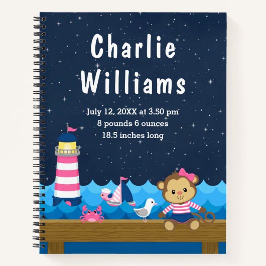 ガール航海のモンキーピンクネイビー誕生統計 ノートブック (正面)