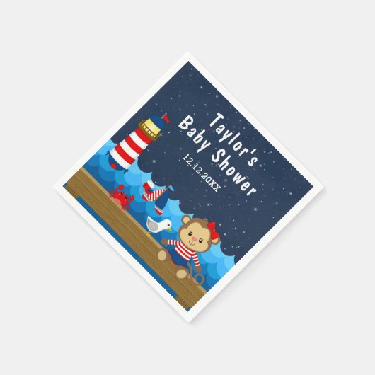 ガール航海のモンキーレッドとネイビーベイビーシャワー スタンダードカクテルナプキン (角)