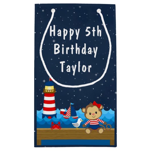ガール航海のモンキーレッド&ネイビーハッピーバースデー スモールペーパーバッグ (裏面)