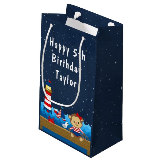 ガール航海のモンキーレッド&ネイビーハッピーバースデー スモールペーパーバッグ (裏面アングル)