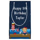 ガール航海のモンキーレッド&ネイビーハッピーバースデー スモールペーパーバッグ (正面)
