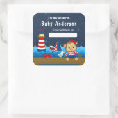 ガール航海のモンキーレッド&ネイビーベビー蔵書票 スクエアシール (バッグ)