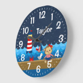 ガール航海のモンキーレッド&ネイビー ラージ壁時計 (傾斜)