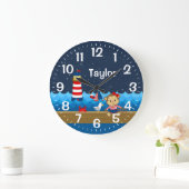 ガール航海のモンキーレッド&ネイビー ラージ壁時計 (ホーム)