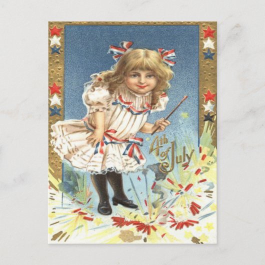 ガール花火の爆竹スター&ストライプ ポストカード (正面)
