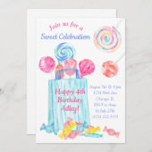 ガール誕生日ウォーターカラーキャンディスイート誕生日 招待状 (正面/裏面)