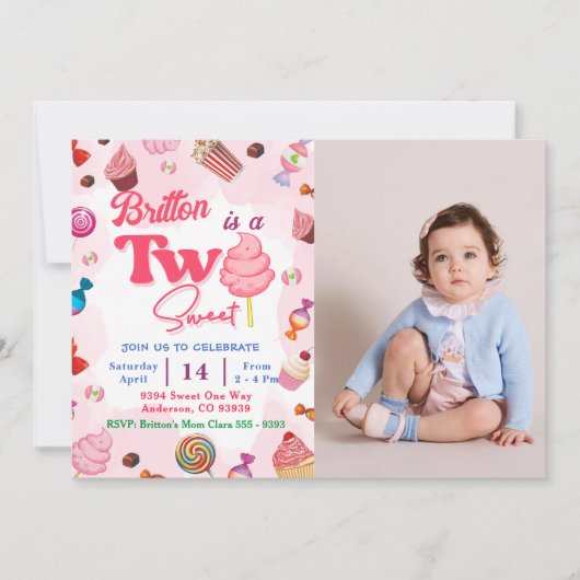 ガール誕生日キャンディツスウィートパーティー 招待状 (正面)