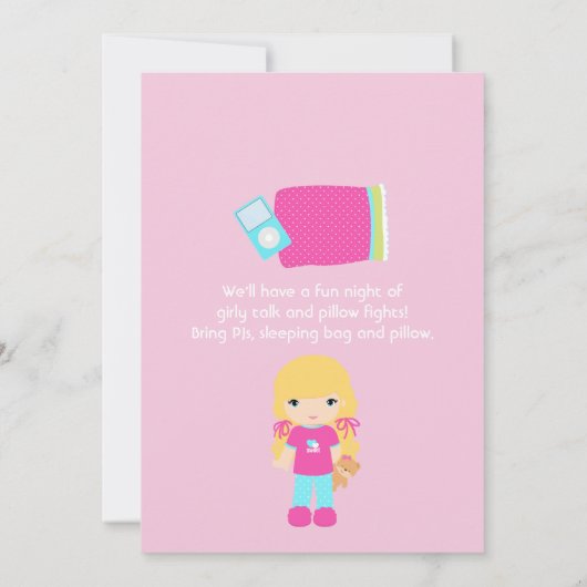 ガール誕生日スランバーパーティの招待状 招待状 (裏面)