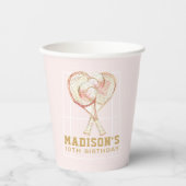 ガール誕生日テニスラグジュアリーバラ金ゴールド 紙コップ (正面)