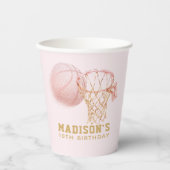 ガール誕生日バスケットボールラグジュアリーバラ金ゴールド 紙コップ (正面)