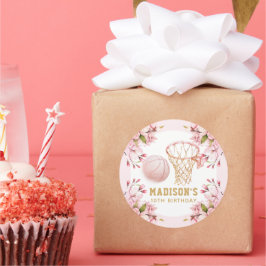 ガール誕生日パーソナライズされたバスケットボール ラウンドシール
