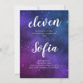 ガール誕生日パープルスターズ銀河系宇宙 招待状 (正面)