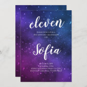ガール誕生日パープルスターズ銀河系宇宙 招待状 (正面/裏面)