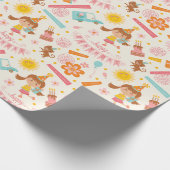 ガール誕生日ピンク ラッピングペーパー (角)