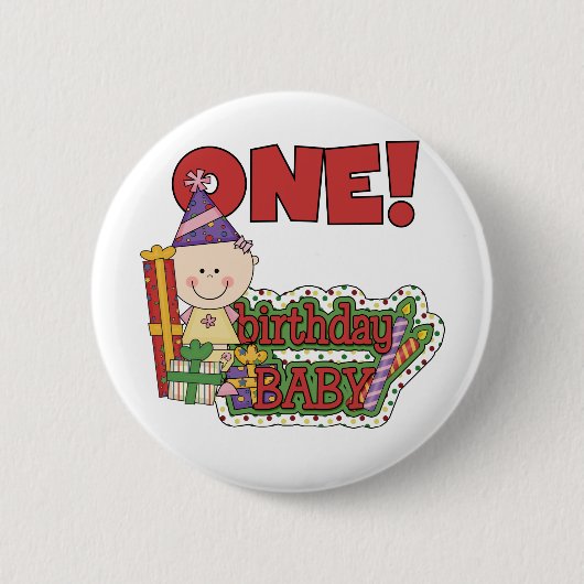 ガール誕生日ベビーTシャツとギフト 缶バッジ (正面)