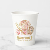 ガール誕生日ベースボールラグジュアリーバラ金ゴールド 紙コップ (正面)