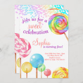 ガール誕生日招待状キャンディスイートお祝い 招待状 (正面/裏面)