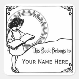 ガール読ズアールヌーボースタイル蔵書票 スクエアシール