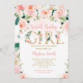 ガール赤面ピンクフローラベビーシャワー招待状 招待状 (正面/裏面)