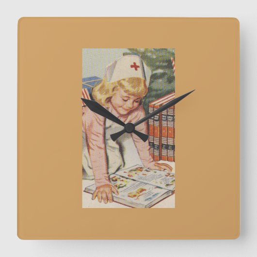 ガール遊ズナース-レトロ スクエア壁時計 (正面)