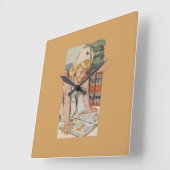 ガール遊ズナース-レトロ スクエア壁時計 (傾斜)