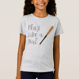 ガール野球のようなこうもりグリッター Tシャツ
