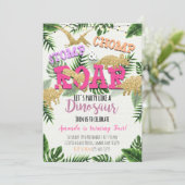 ガール金ゴールド恐竜トロピカル誕生日招待状 招待状 (スタンド正面)